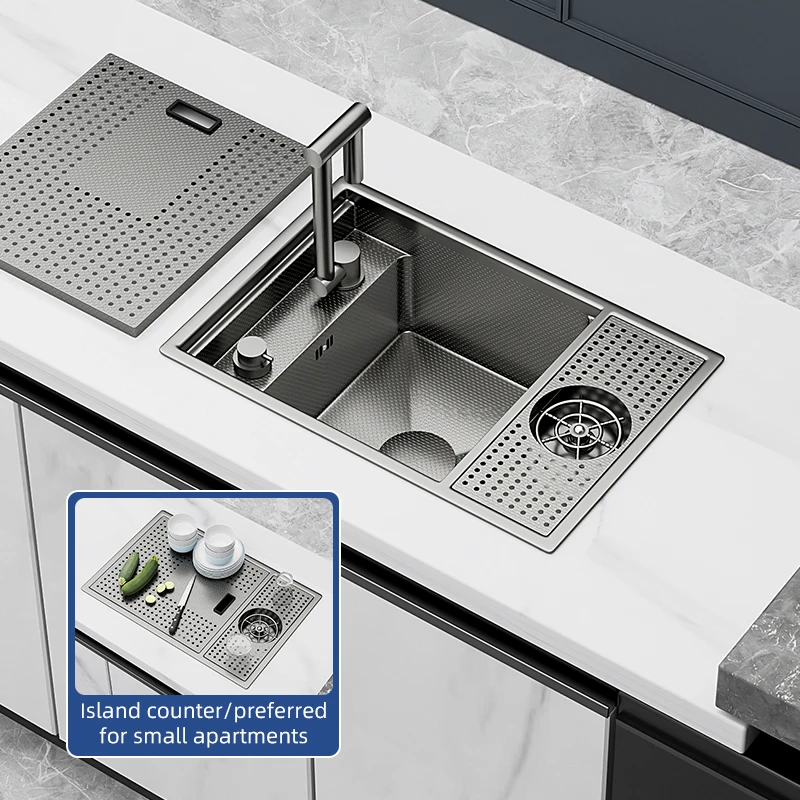 Handmade 304 Stainless Steel Nano Surface Smart Grey Kitchen Sink