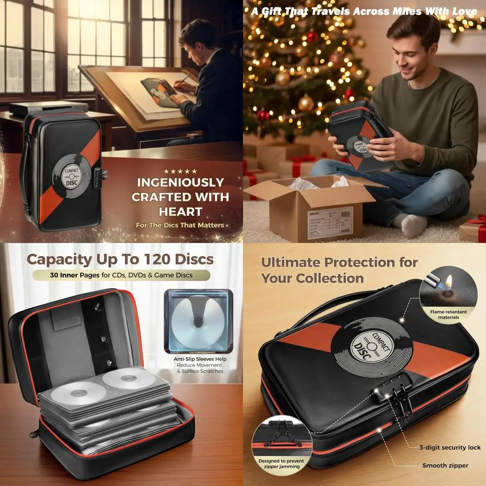 

Кожаный футляр для хранения DVD и CD-дисков с несколькими слотами и замком, вместимость 120 дисков, с держателем для USB-накопителей и SD-карт, идеально подходит для дома, автомобиля и путешествий