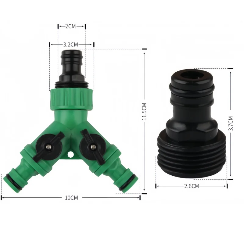 2 Way Garden Water Pipe Connectors Pipe Adapter Y Shape Hose Splitter Valve Three Way Plastic Valve With Switch