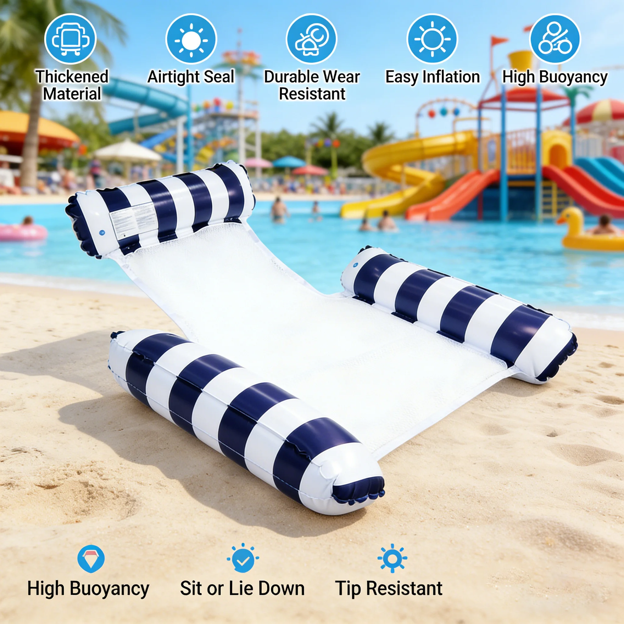 

Summer Fun 3 Tube Pool Float Hammock 130x122cm Heavy Duty Inflatable Water Lounger for Adults Lake Beach Essential