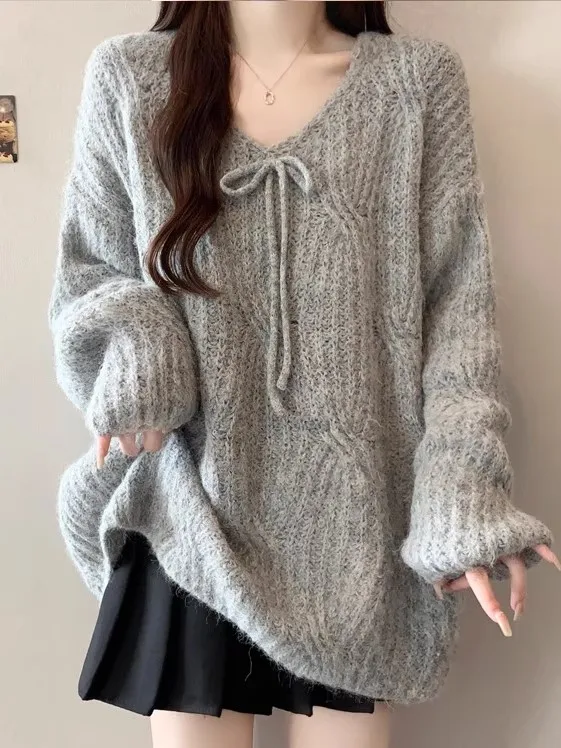 سترة نسائية ناعمة مريحة من V-Ne Knot طويلة Sve بطبقة أساسية بالإضافة إلى حجم التخسيس العصرية كل مباراة الخريف... #2