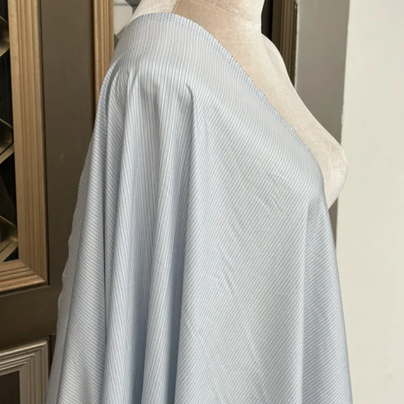 

1 meter 100% Mulberry Silk 16 momme Habotai Habutai Silk Fabric Blue Pinstripes Printed 145cm 57" wide by the yard JN716