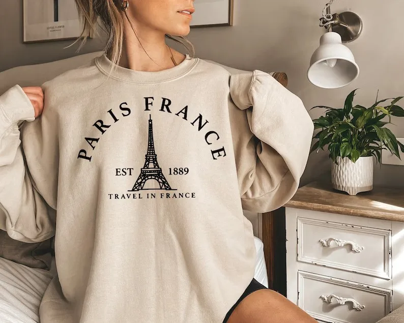 Paris France Eiffel Tower sweatshirt France Souvenir 100% Cotton Aesthetic fashion unisex Long Sleeve sweatshirt