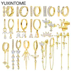 White Color Zircon Hoop Earrings 925 Sterling Silver Needle Cross/Star/Flower/Water Drop Pendant Gold Earrings Luxury Jewelry