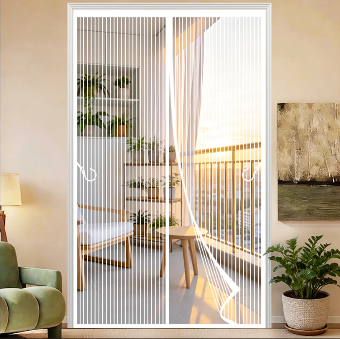 White Retractable Magnetic Screen Door Mosquito-Proof Breathable Mesh Curtain No-Drill Installation Soft Screen Door for Home Im
