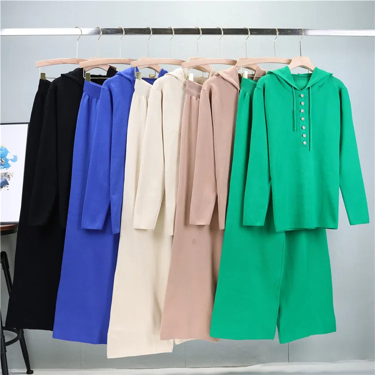 

Женский свитер, комплект из двух предметов, мусульманский вязаный пуловер, широкие брюки, повседневная вязаная одежда, костюмы, мусульманский ансамбль, осень-зима