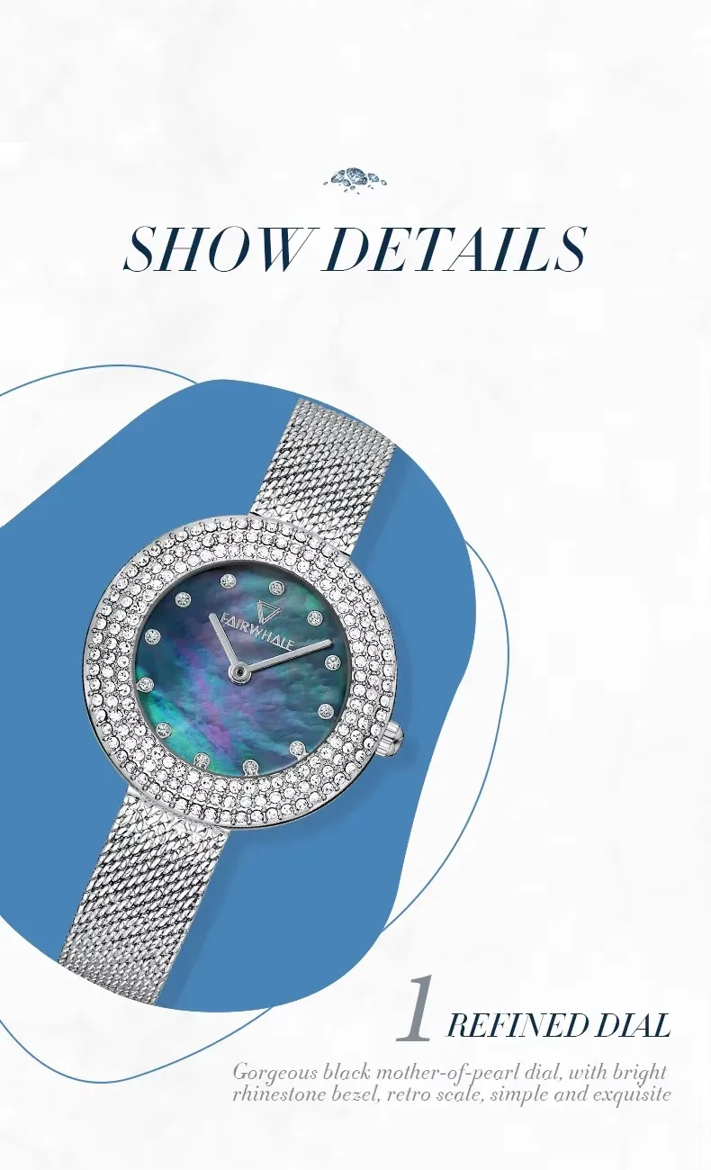 Luxury Round Diamond Quartz Blue Woman Watches Mesh Strap Female Mesh Strap