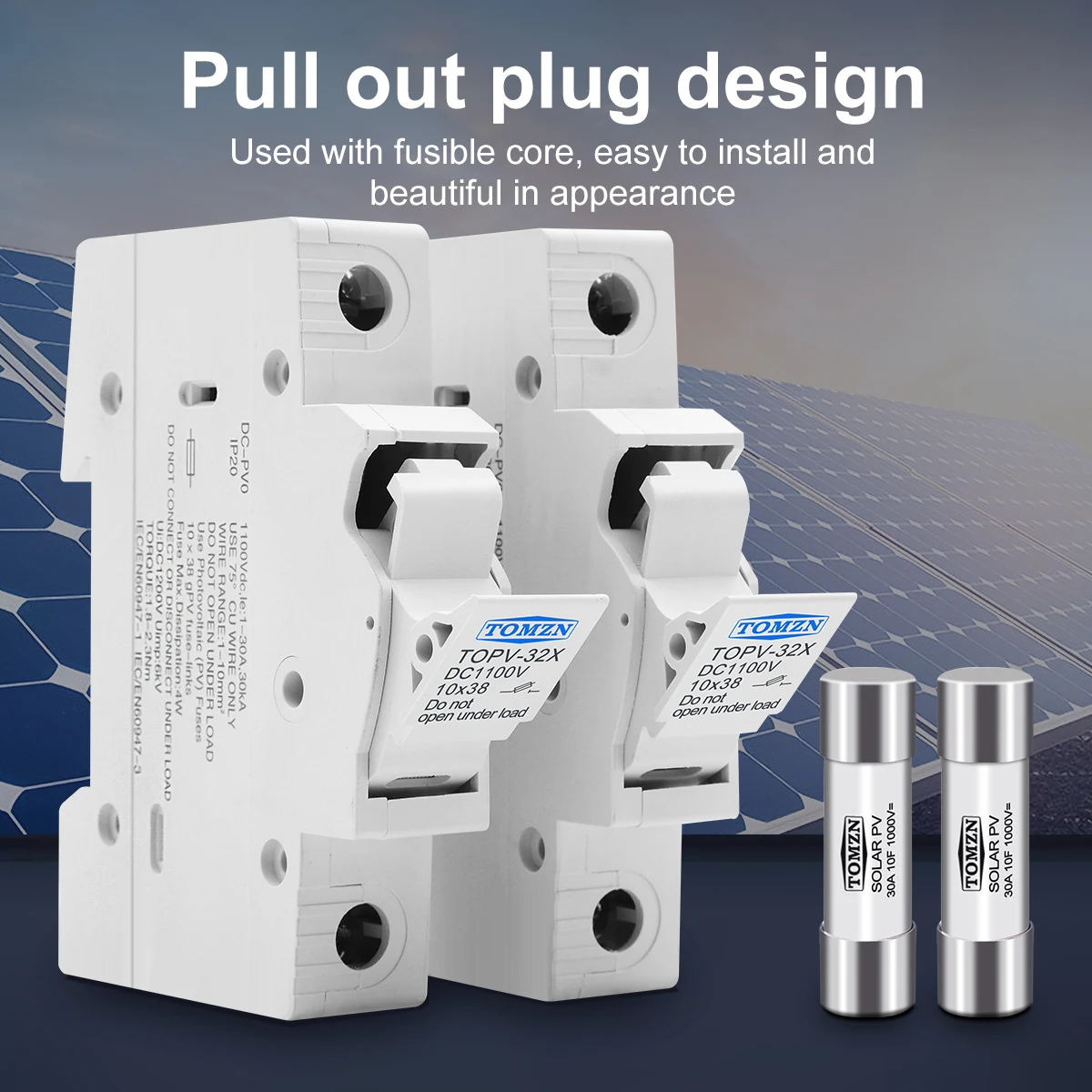 TOMZN One Set DC Fuse Holder 10*38mm High Voltage Solar PV 1100V TOPV-30 Base Photovoltaic System Protection Protector gpV
