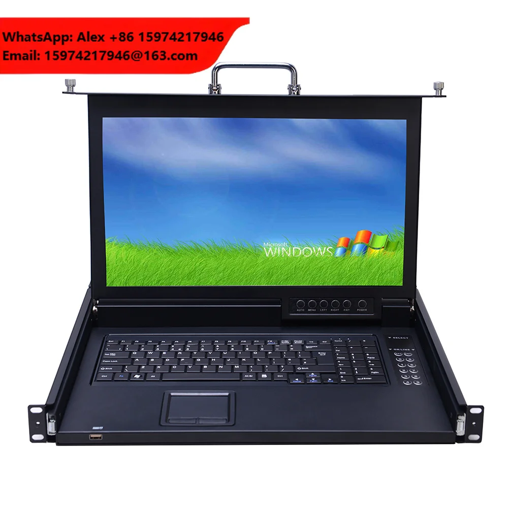 Ultra Short Depth 1U 17 Inch LCD KVM Console Single Rail Rackmount VGA Switch For Server Data Center