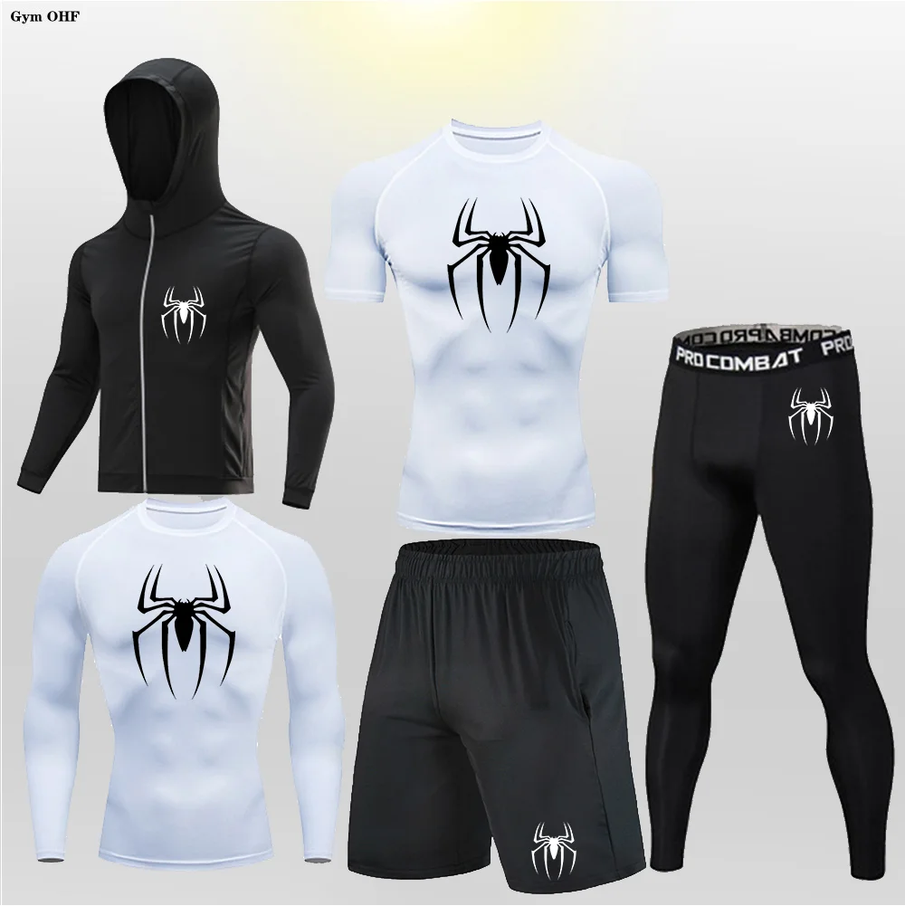 Men Sport 5 Pcs/Set Men's Tracksuit Rashguard Men Compression Sportswear Set Running Jogging Sport Wear Exercise Workout Tights