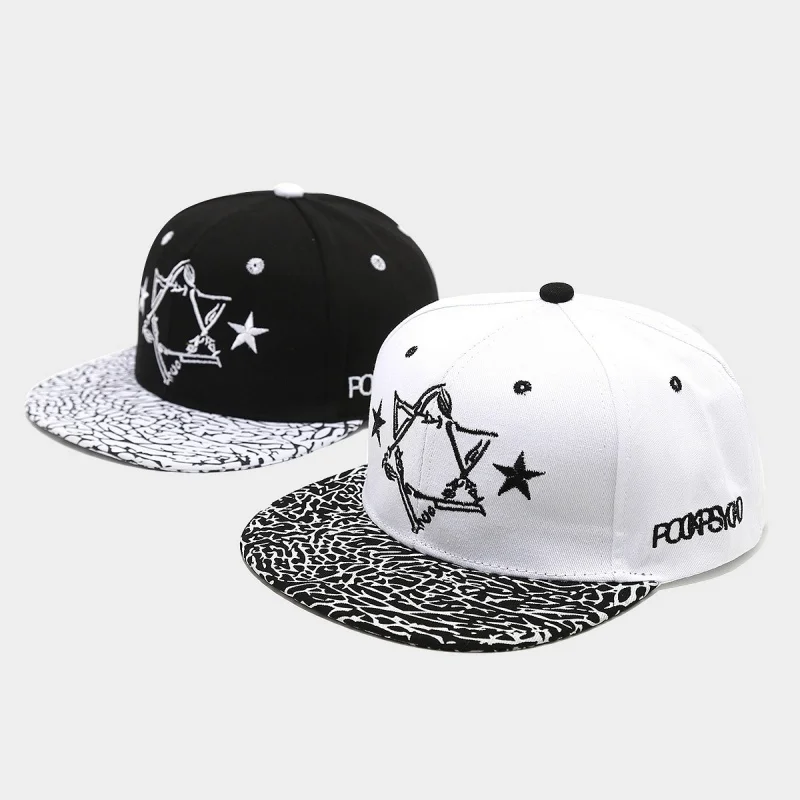 Retro Spliced Hip-hop Hat Men Women Fashionable Five Pointed Star Embroidered Baseball Cap Outdoor Flat Brimmed Visor Hat