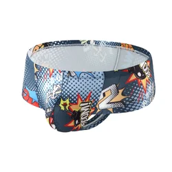 Men's Briefs Panties Ultra Low-Rise Mesh Underwear Retro Printed U Convex Breathable Moisture Wicking Bikini Underpants Tanga