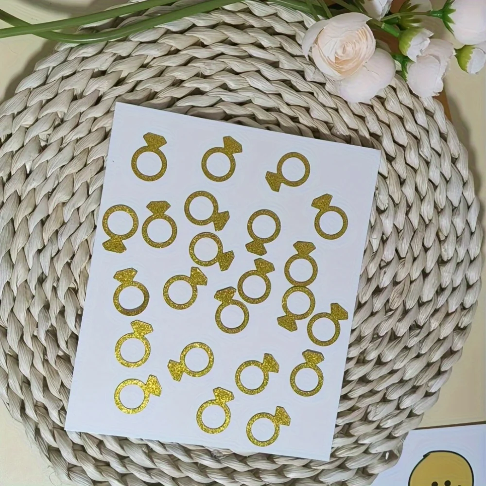 100 Stück goldenes Verlobungsring-Konfetti – funkelnde Tischdekoration für Junggesellenabschiede, romantische Feiern, Event-Accessoires – Detail 6