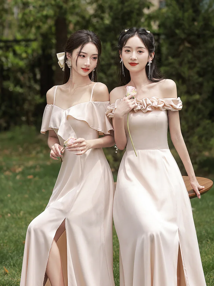 Light Luxury Bridesmaid 2024 New Women's Daily Wearable Satin Summer Wedding Dress