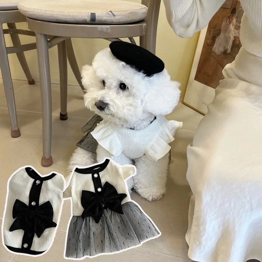 

Pet Clothing Dog clothing Korean style bow mesh kitten summer vest poodle Bichon Frise dog costume