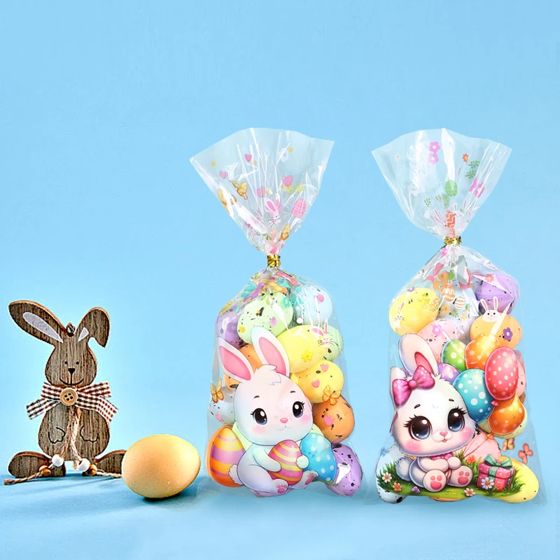 50/100pcs Easter Gift Bags Easter Candy Cookie Bags Rabbit Eggs Dessert Gift Packaging Pouches 2025 Happy Easter Party Supplies images - 6