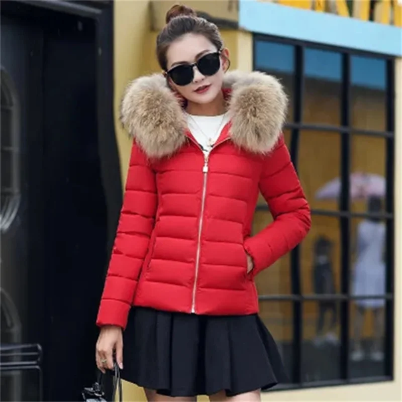 2024 New Winter Women Parka Coats Cotton Casual Fur Hooded Jackets Thick Warm Slim-fit Jacket Female Overcoat Clothing