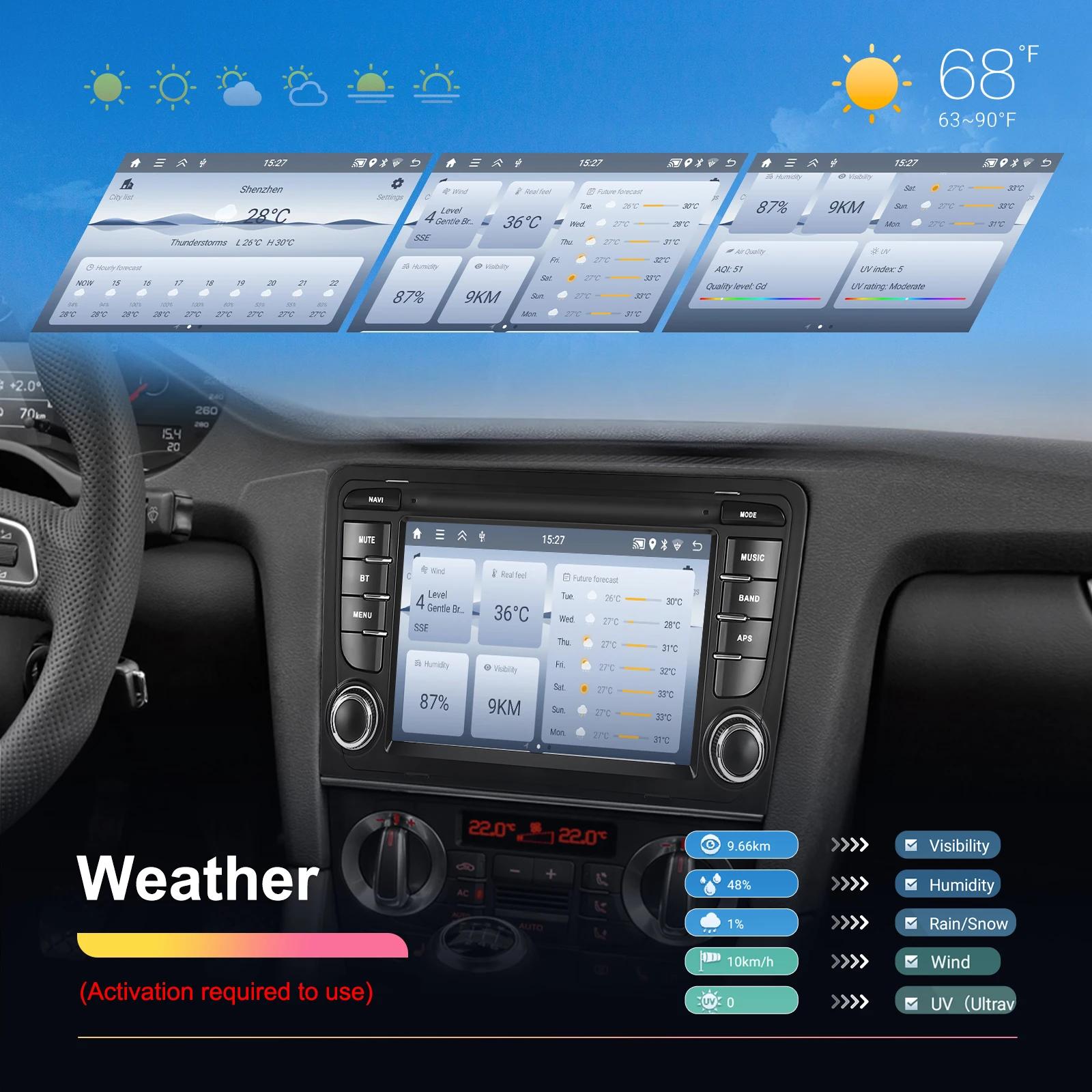 Podofo 2DIN 2+64G Autoradio für Audi A3 8P (2003-2012)/RS3 Sportback (2011-2012) Carplay Auto-Audio Android Auto GPS Mirror Link – Detail 23