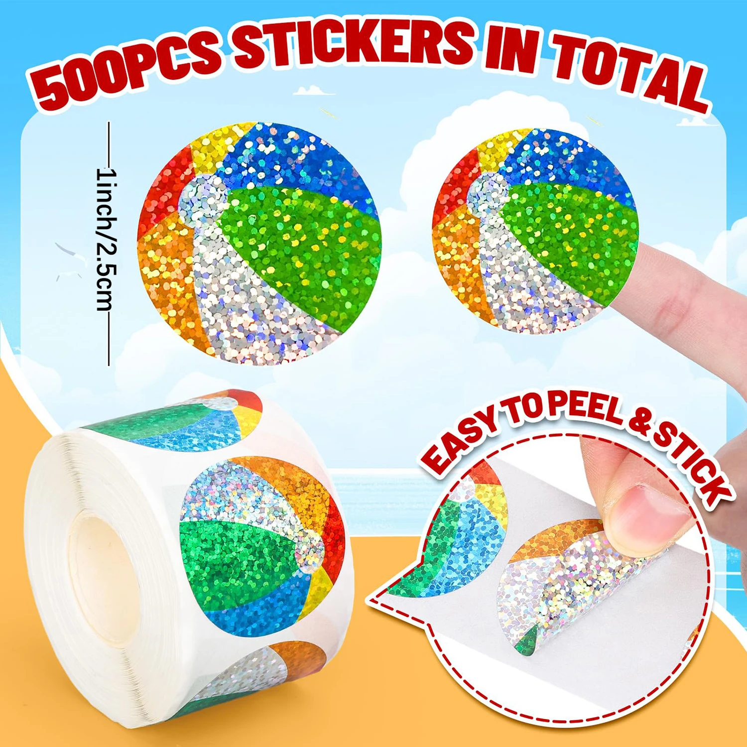 50-500pcs Summer Beach Ball Stickers Cartoon Sealing DIY PVC Laptop Decals Decoration waterproof Reward Gift