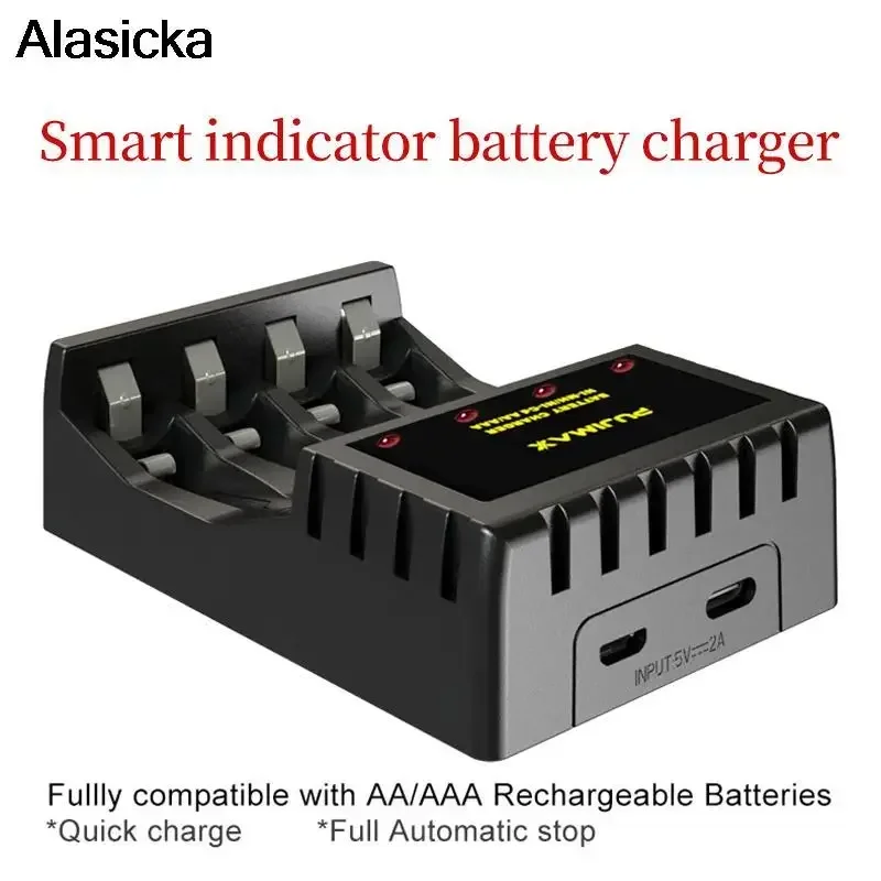 4 Slot Battery Charger Smart Indicator for 4X AAA/AA Lithium-ion Rechargeable NICD Battery with Short Circuit Protection