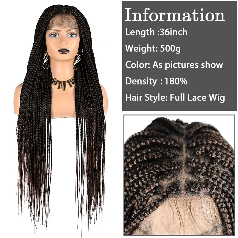 Knotless Box Braid Full Lace Wigs 36 Inch Ombre Blonde Braids Lace Frontal Wig with Baby Hairs Synthetic Braided Lace Front Wigs