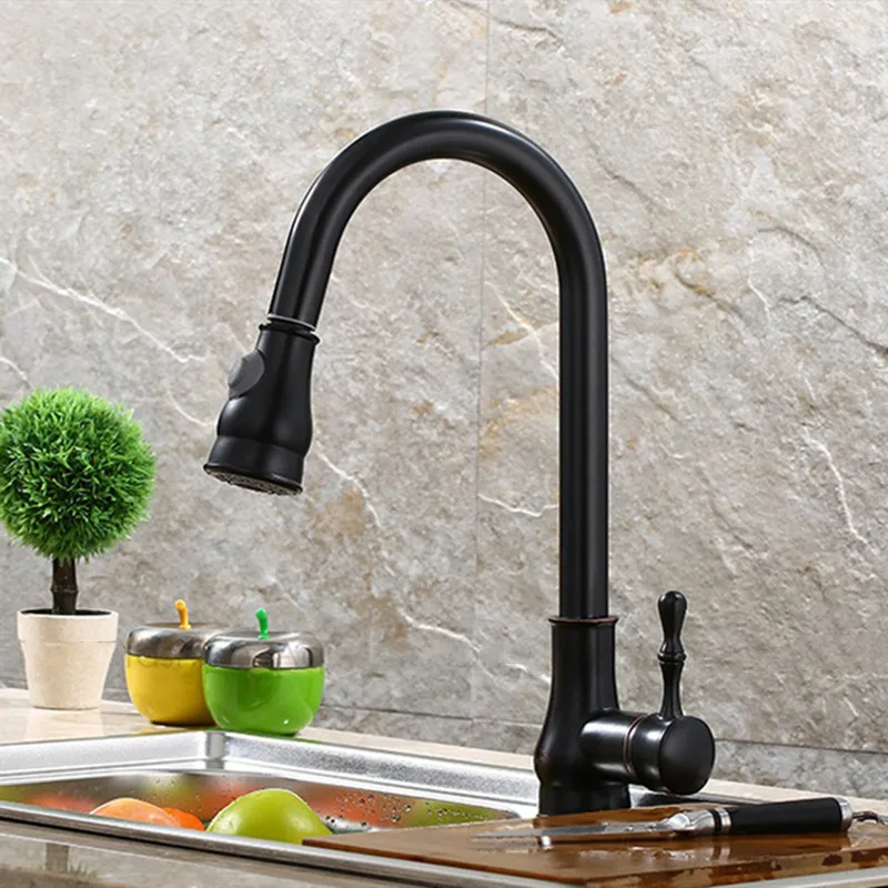 

кухонный смеситель черный/хромированный латунный кухонный смеситель, выдвижной кухонный смеситель с кнопкой переключения