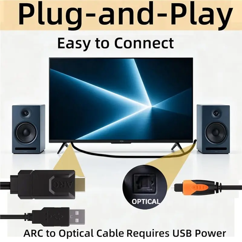 Y45A-ARC/EARC To Optical Audio Converter, Supports PCM2.0, Dolby 5.1, DTS 5.1 ,ARC Audio Extractor Cable For TV To Soundbar
