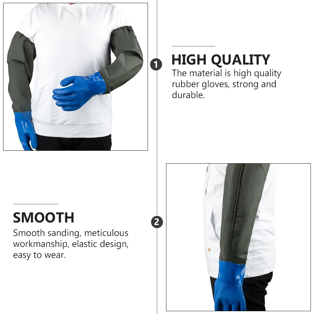 

Long Rubber Waterproof Gloves for Fish Tank Cleaning Aquarium Tools Saltwater Supplies Long Cuffs Anti-Oil Non-Slip Blue Sanding