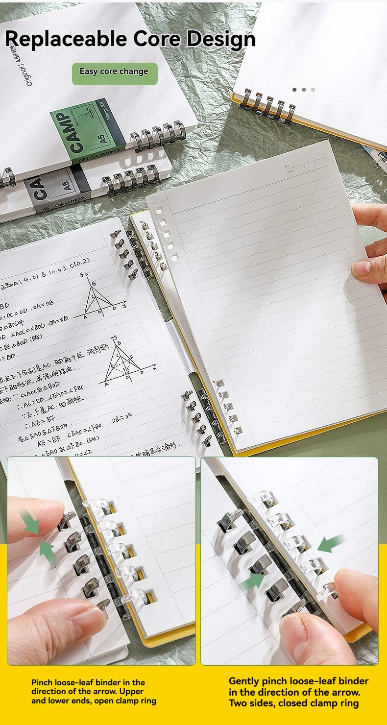 A5/B5 Fünf-Loch-Clip-Notizbuch für lose Blätter, B5, nicht reizend, abnehmbar, einfarbig, minimalistisches A5-Notizbuch, Hartschalen-Spulen-Notizbuch – Detail 13