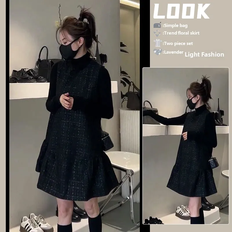 

Early Autumn Bright Thread Vest Dress Women's Fashion Casual Style round Neckline Two-Piece Set Slimming Concealing Skirt