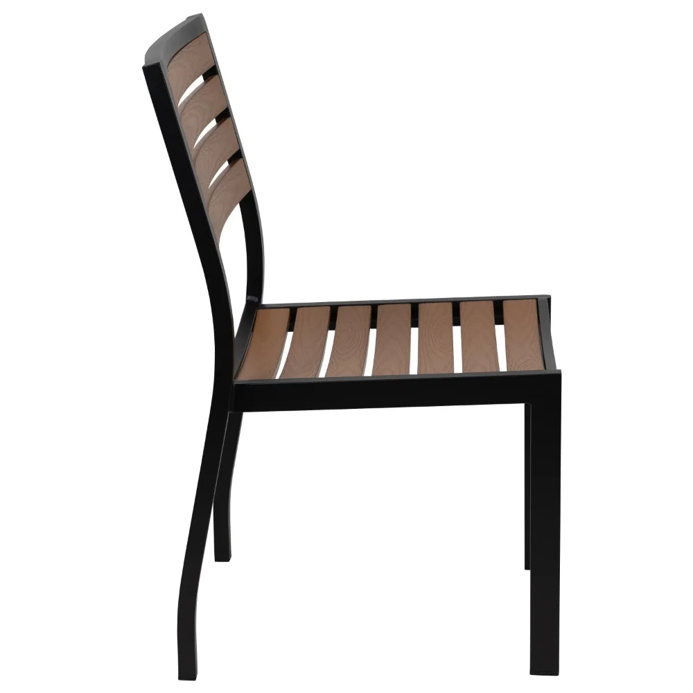 Garden Chairs, Outdoor Stackable Side Chair with Faux Teak Poly Slats, Outdoor Chairs