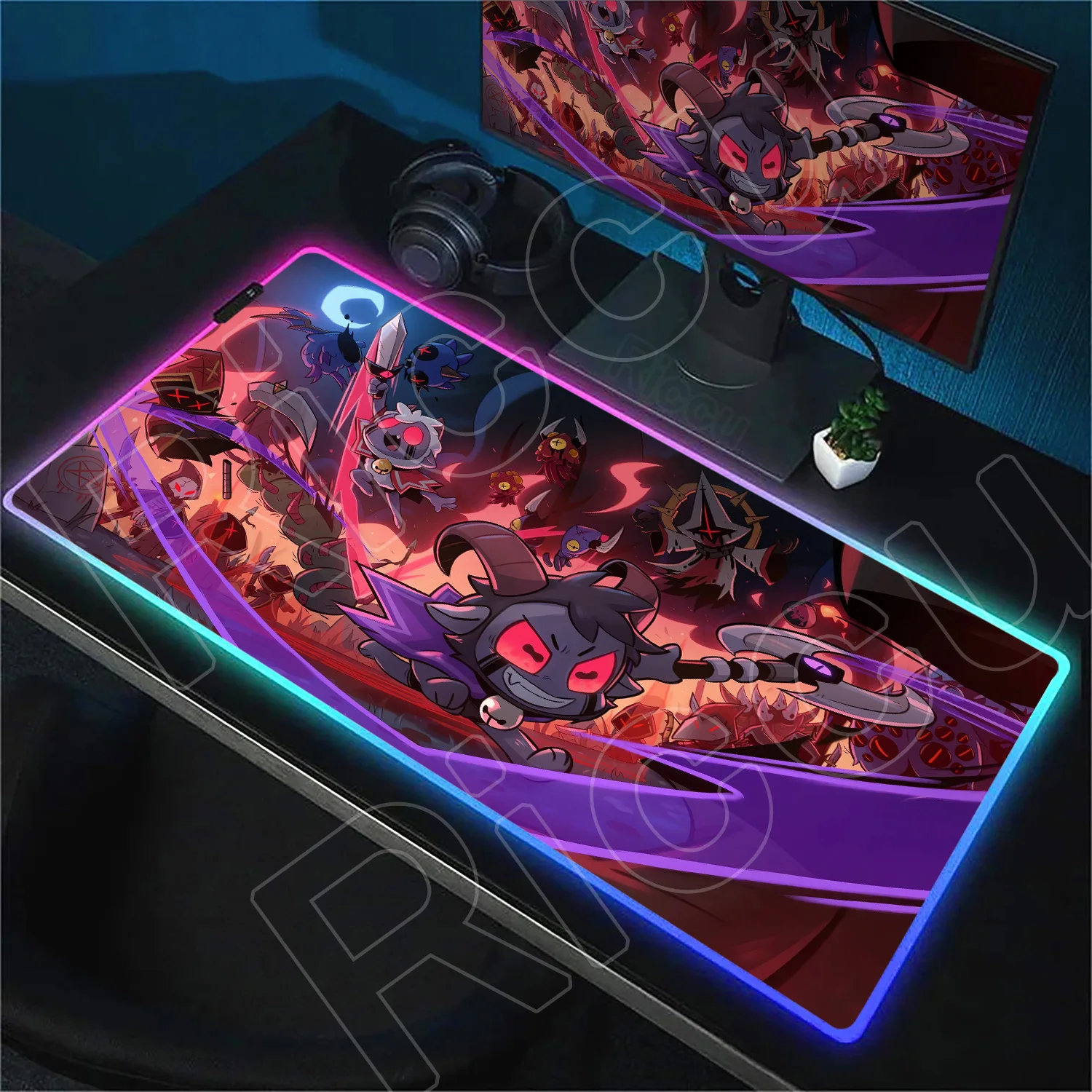 

Large RGB Luminous Cult of the Lamb PC Mouse Pad Office Table Accessories LED Colorful XXL Gaming Keyboard Extend Backlight Mats