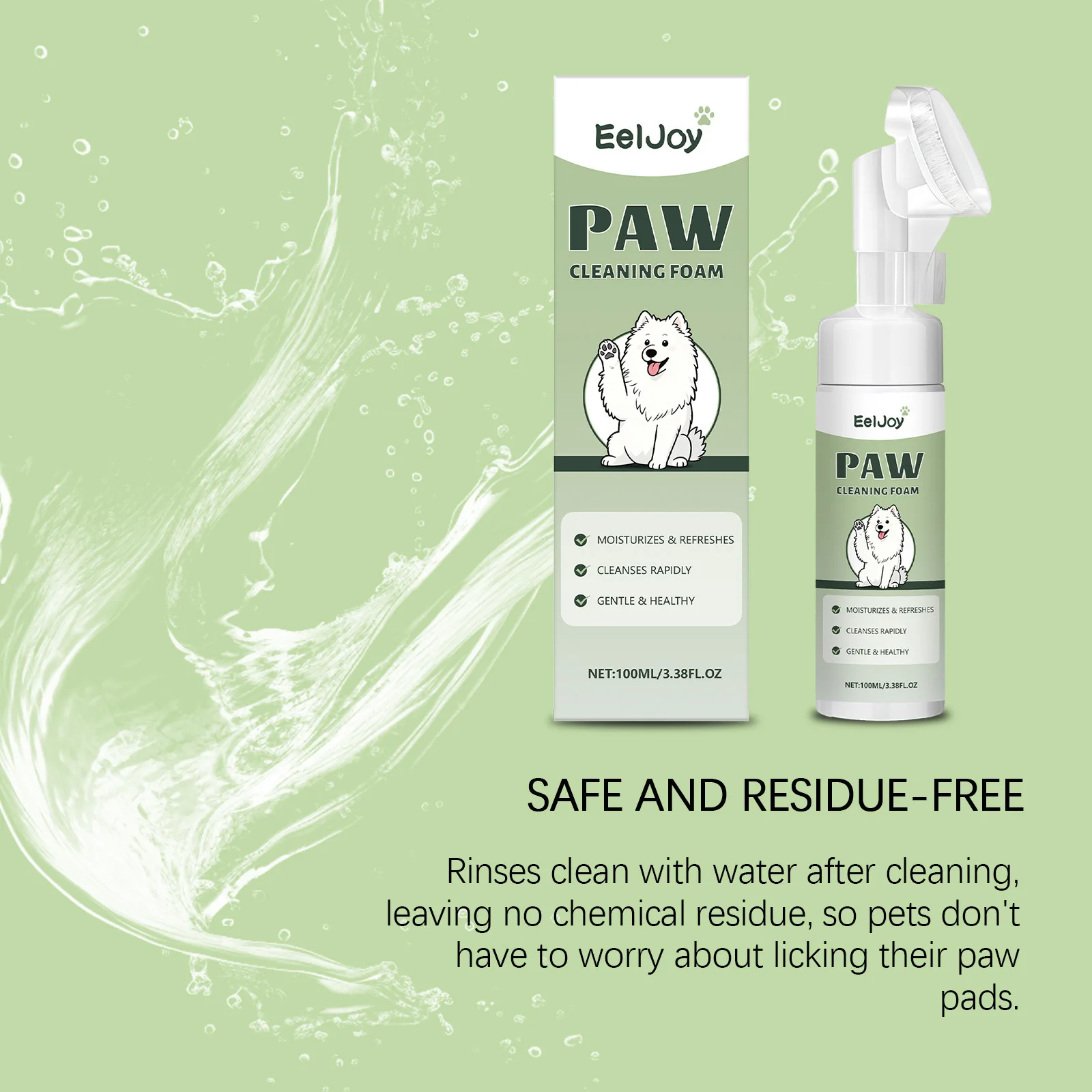 100ml Paw Cleaner Foam Dog & Cat Claw Cleaner Waterless Pet Shampoo With Brush For Rinse-Free Pet Supplies Cat Paw Deep Cleanser
