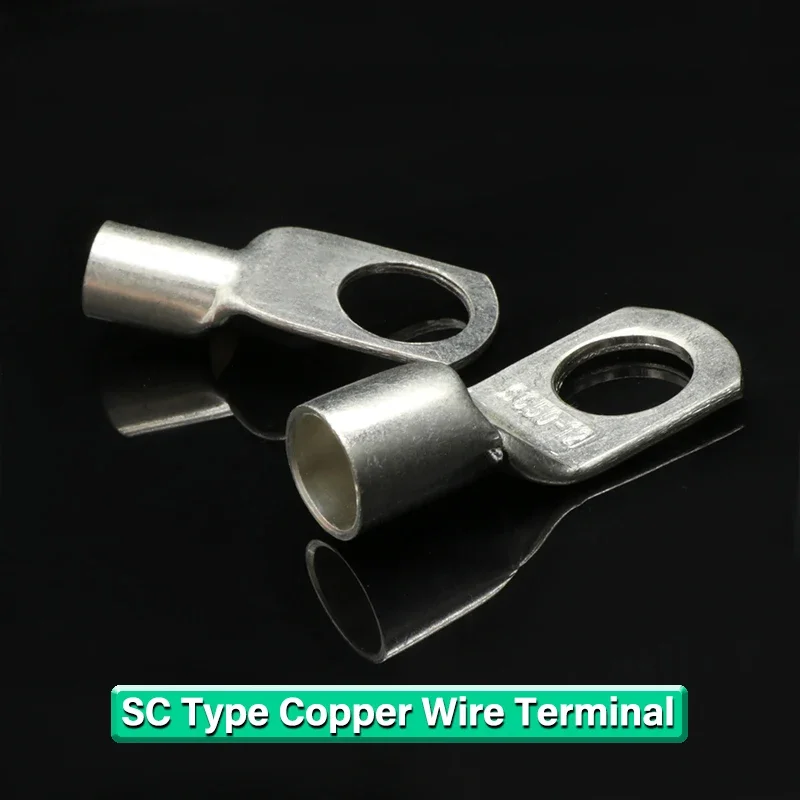 5Pcs SC Type Wire Nose Terminal SC35 SC50 SC70 SC95 Bare Copper Battery Block Lugs Hole ID 6 8 10 12mm Crimp Wire Connectors