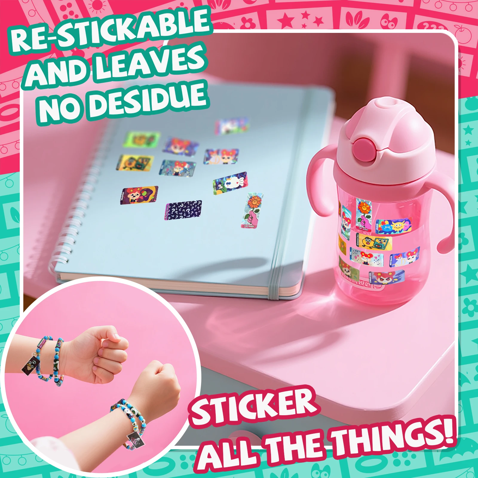 Sticker Roll Bracelet for Kids Girls DIY Bracelet Bead Roll Stickers Jewelry Toys for Children Funny Stationery Stickers