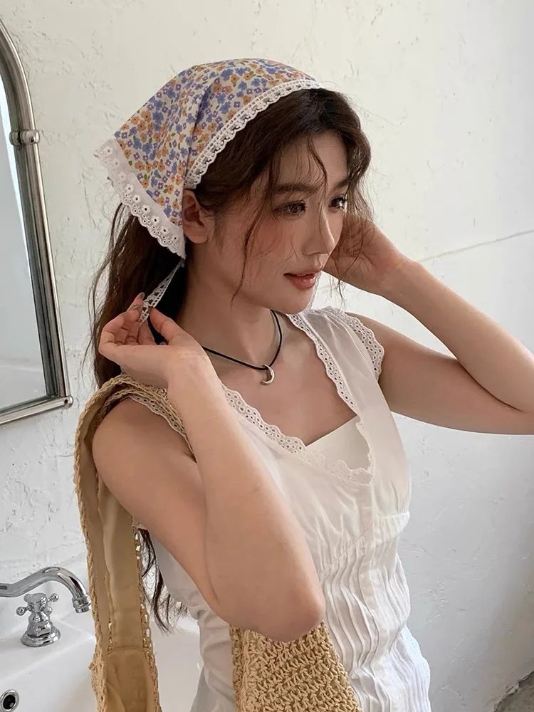 High-End French Headband Girls Fashion Lace Hair Scarf  For Summer Travel Photo Seaside Scarf Bandana Women Hair Accessories