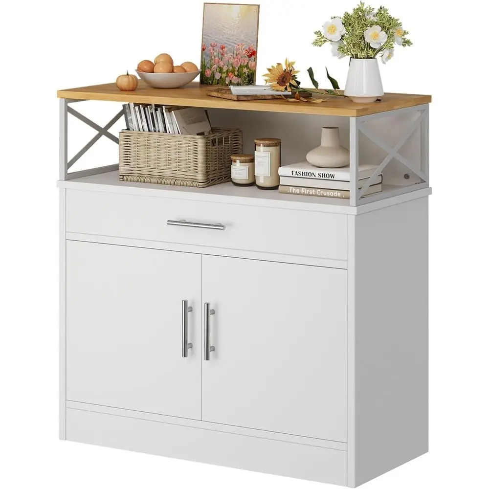 Adjustable Shelving Kitchen Cabinet, 31 Dining Room Sideboard Buffet Table, White