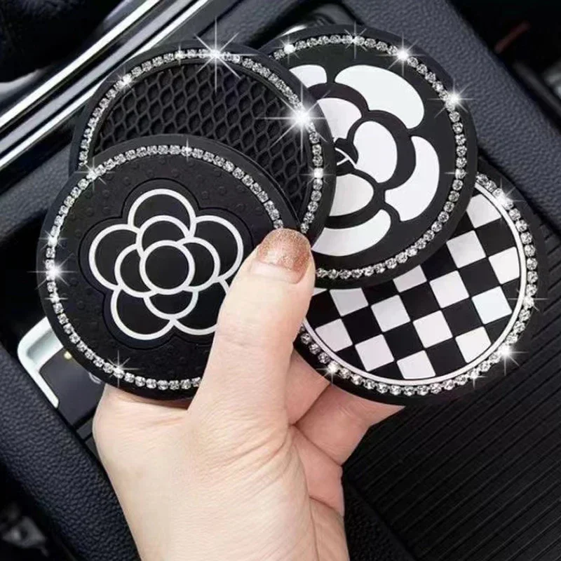 2PCS of Diamond Car Coasters, Tea Flower Car Cup Holders, Silicone Anti Slip Coasters, General Motors Interior Water Cup Mats