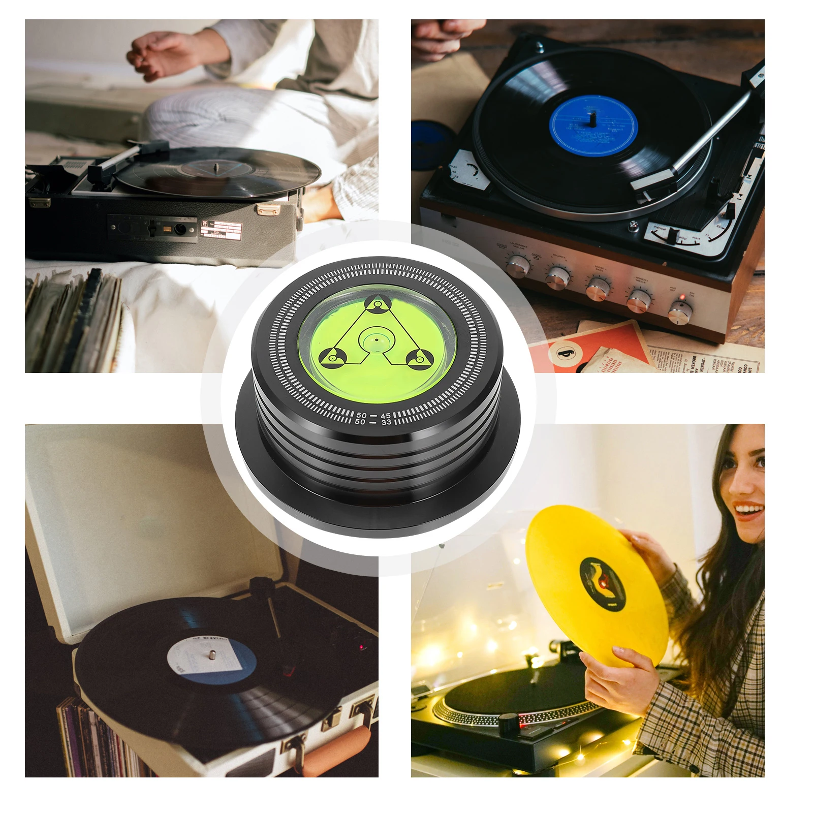 

Black Metal Vinyl Record Weight Stabilizer Anti Disc Records Clamp Aluminum Alloy Sturdy for Turntable