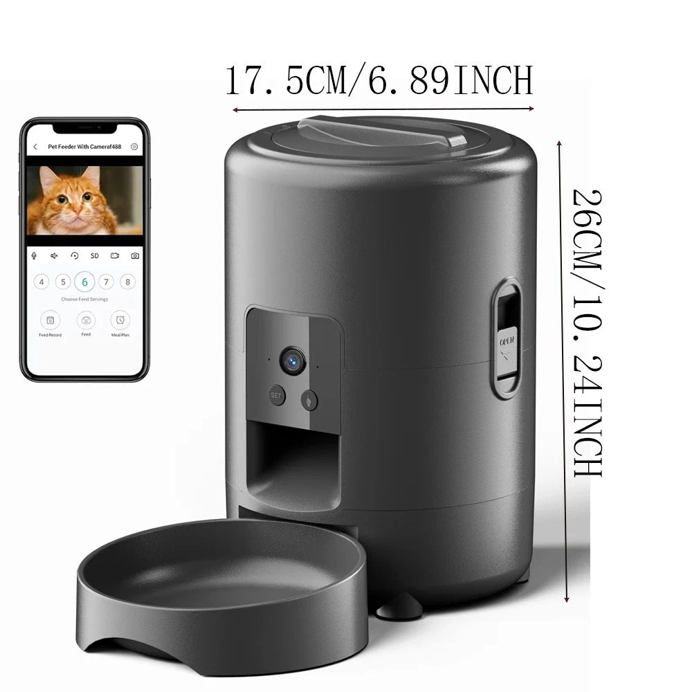 2L Automatic Pet Feeder Cat Smart Pet Feeder Wi-Fi & Camera Controlled Feeder Dog & Cat Food Dispenser Remote App (No 5V 2A Plug