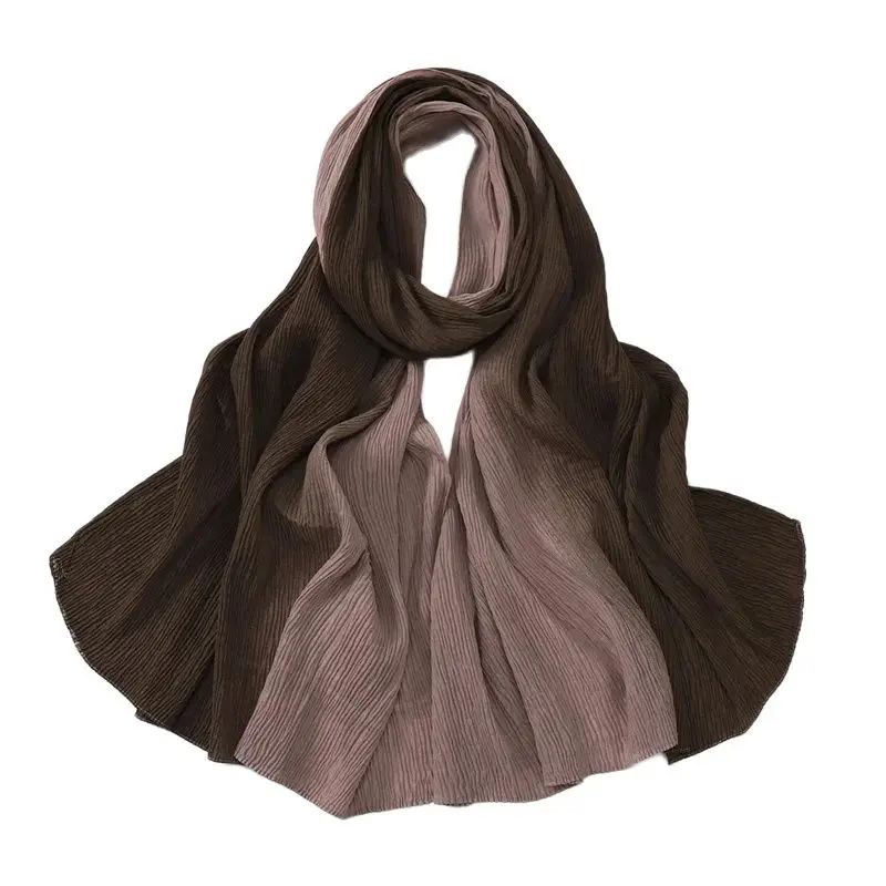 Plain Ombre Gradient Polyester Scarf Wrinkle Pleated Shawls and Wraps Autumn Echarpe Pashmina Bufandas Muslim Sjaal 180*70Cm