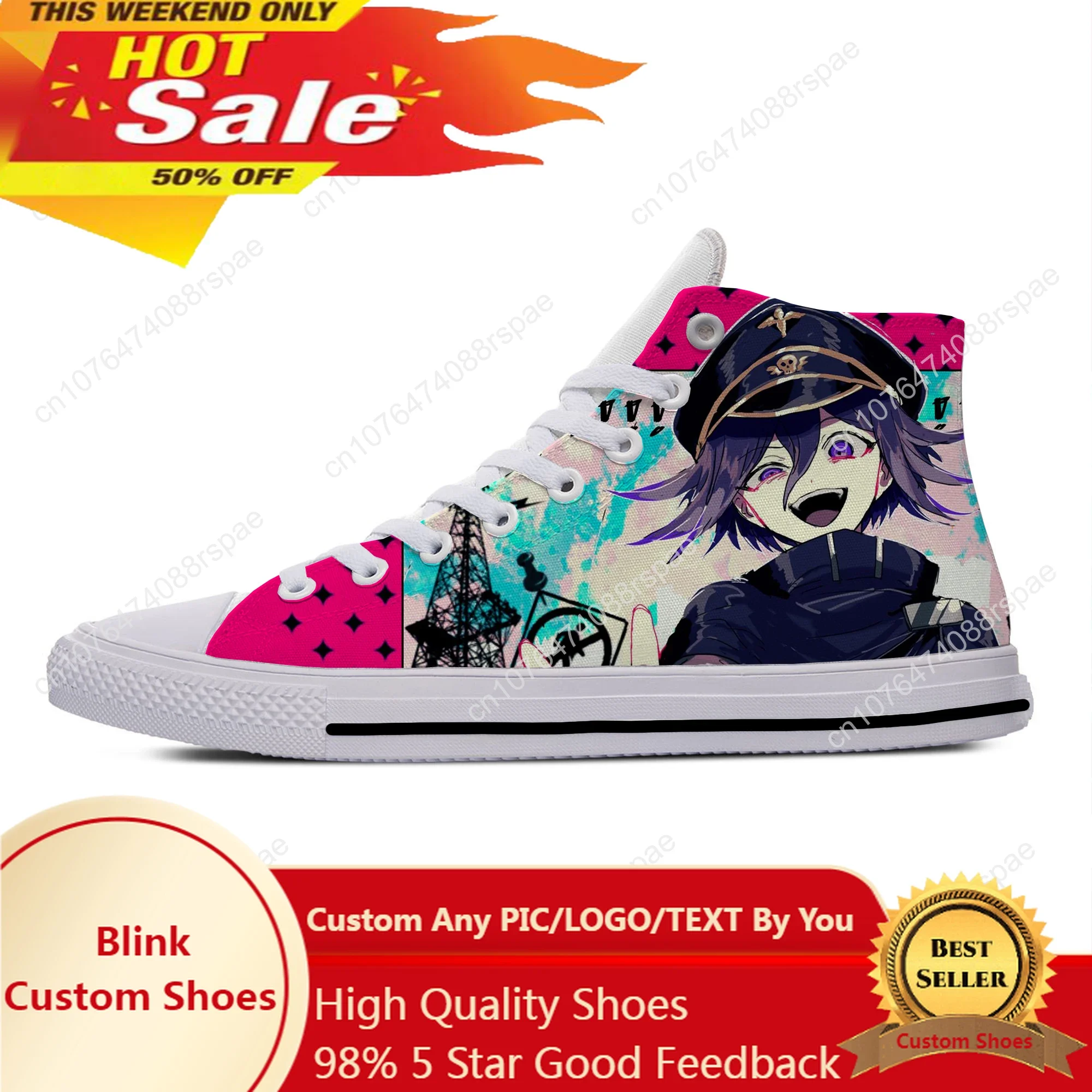 

Anime Cartoon Manga Kokichi Ouma Oma Danganronpa Casual Cloth Shoes High Top Lightweight Breathable 3D Print Men Women Sneakers