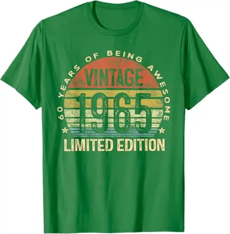 Vintage 1965 Limited Edition 60-Year-Old Gifts 60th Birthday T-Shirt Grandma Papa Mother's Day B-day Gift Fashion Saying Tee Top