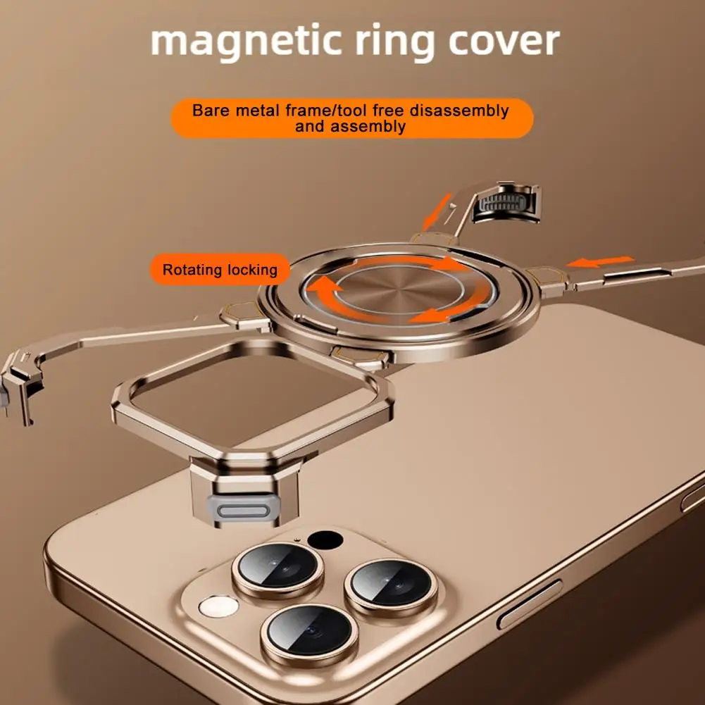 For IPhone 16 Series Phone Case Bezel-less Metal Talon Case 360 Rotating Magnetic Bracket Cooling Accessories