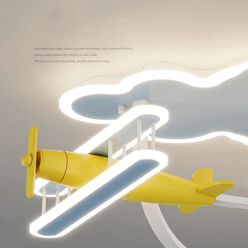 

Cartoon Airplane Ceiling Lamp for Kids Room Bedroom Boy Girl Nursery School - Remote Control Chandelier Light with USB Charging