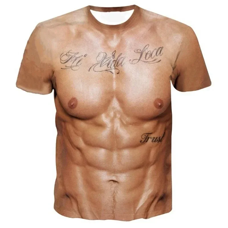مضحك وهمية العضلات تي شيرت الذكور الصيف موضة عادية الرياضة تي شيرت ملابس النساء الرجال الشارع الشهير ثلاثية الأبعاد المطبوعة العضلات الملابس القمم