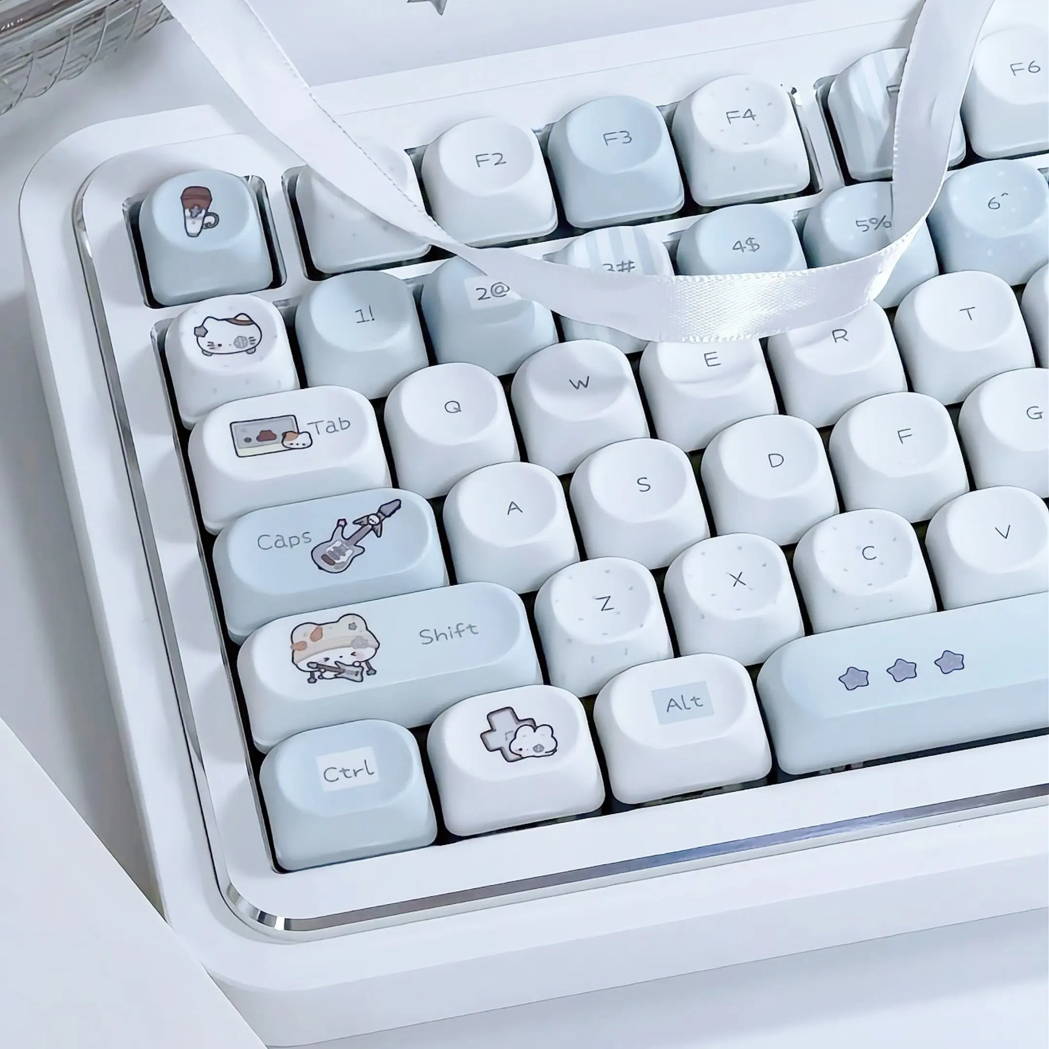 MAIMOOO Light Blue Musical Note Keycap MOA Profile PBT Thermal Sublimation Custom Cartoon Cute Keycaps for Mechanical Keyboard