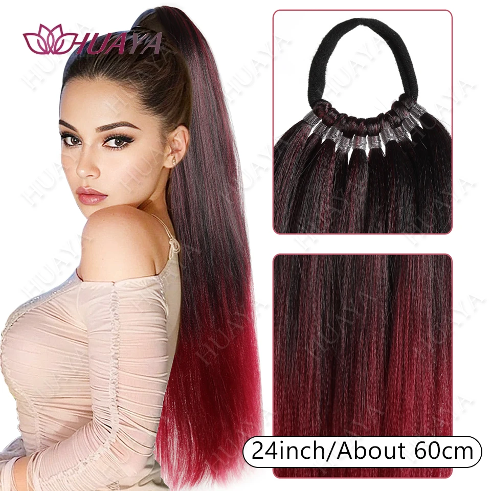 Synthetic 24 Inch Ponytail Extensions, Versatile Elastic Band Ponytail Heat Resistant Extension For Women, Long Straight DIY Pon