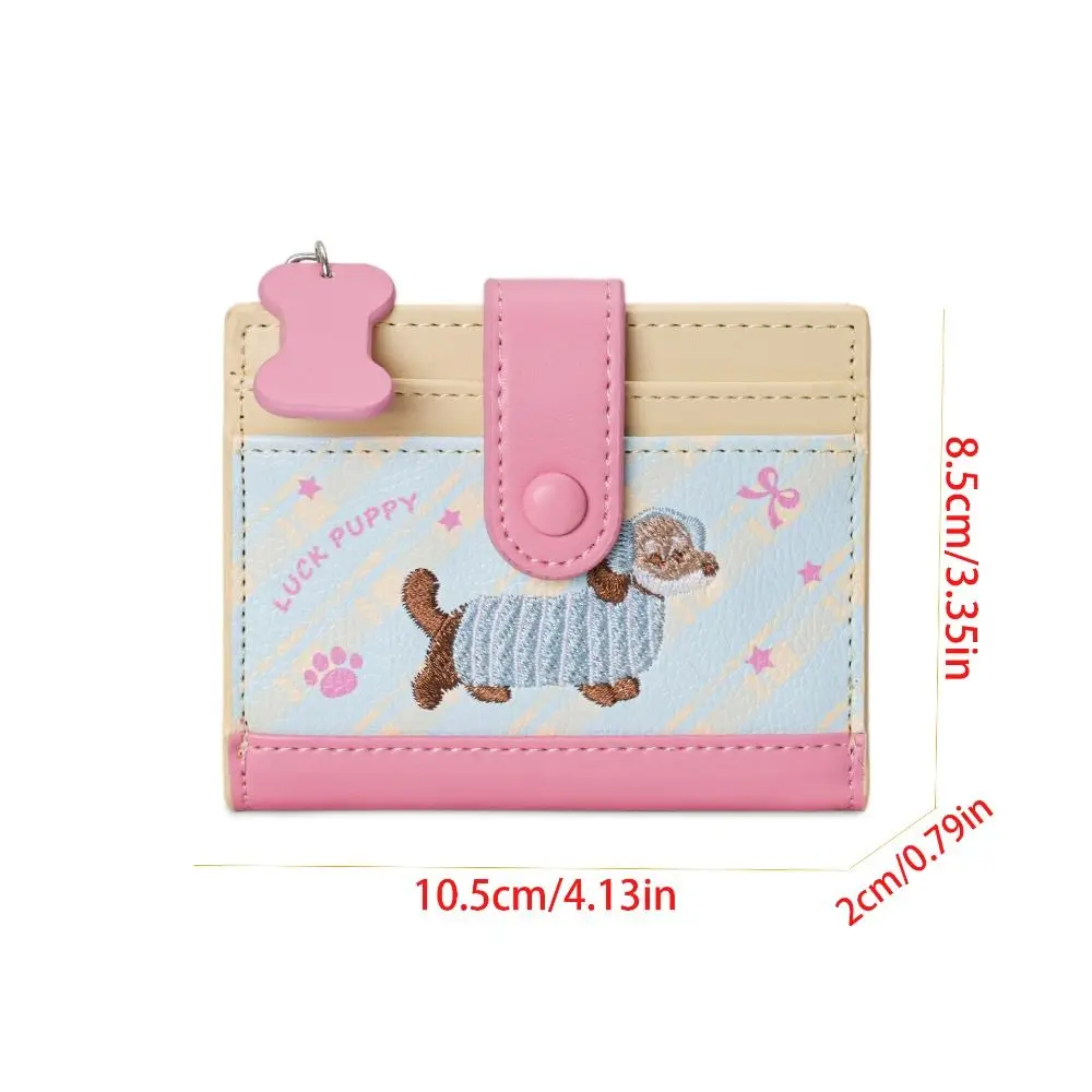 Korean Style Embroidery Sausage Dog Wallet Purse Ultra Thin Card Bag Cartoon Multi-function PU Leather Card Holder Outdoor