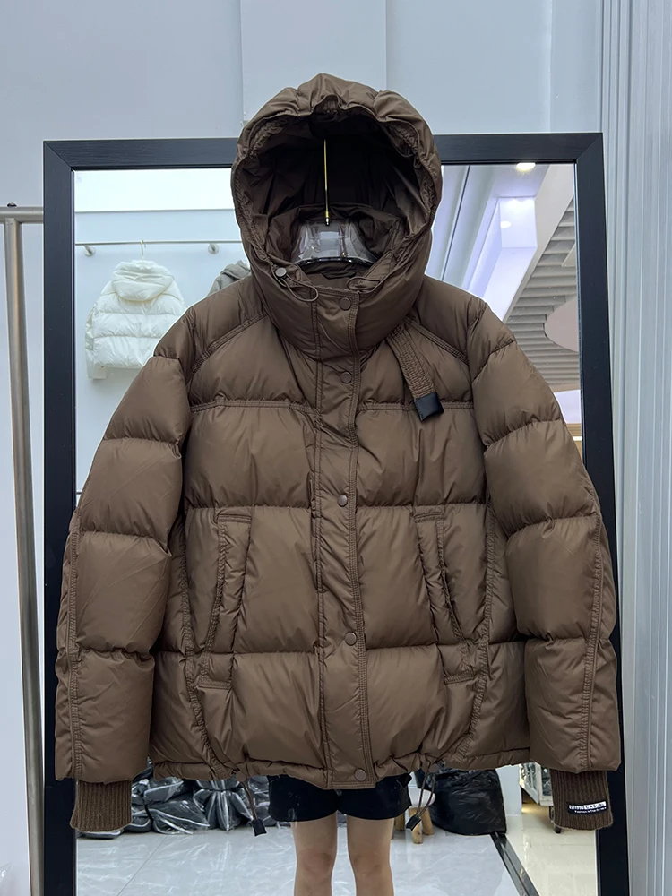 سترة شتوية جديدة بغطاء للرأس للنساء كاجوال وعصري وفضفاضة ومتعددة الاستخدامات وسميكة ودافئة من ريش البط الأبيض #3